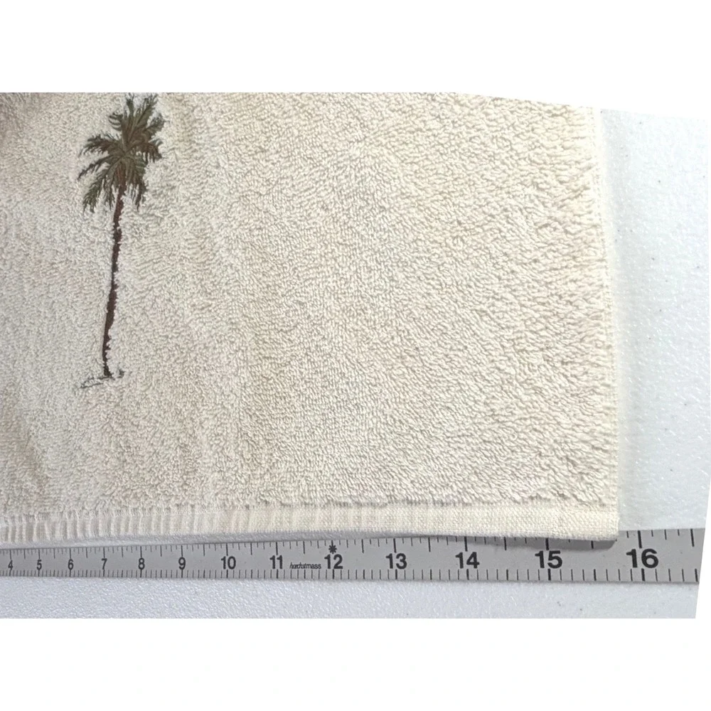 Wamsutta Palm Tree Embroidered Cotton Hand Towel Cream Tropical Coastal USA Made